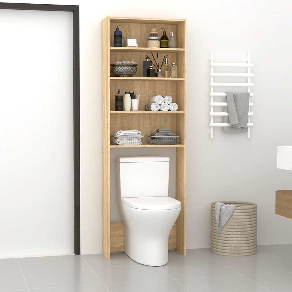 VidaXL Wasmachinekast 64x24x190 cm wit en sonoma eikenkleurig