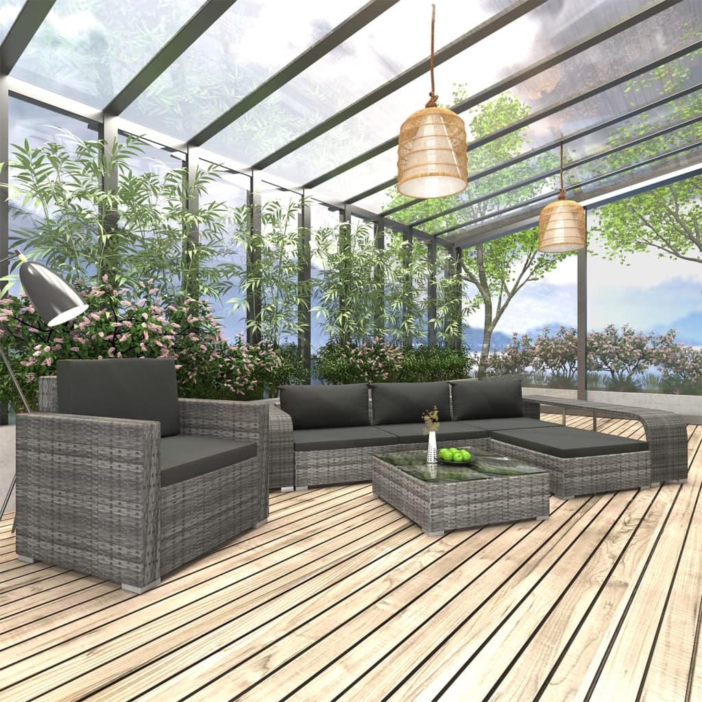 VidaXL 8-delige Loungeset met kussens poly rattan grijs