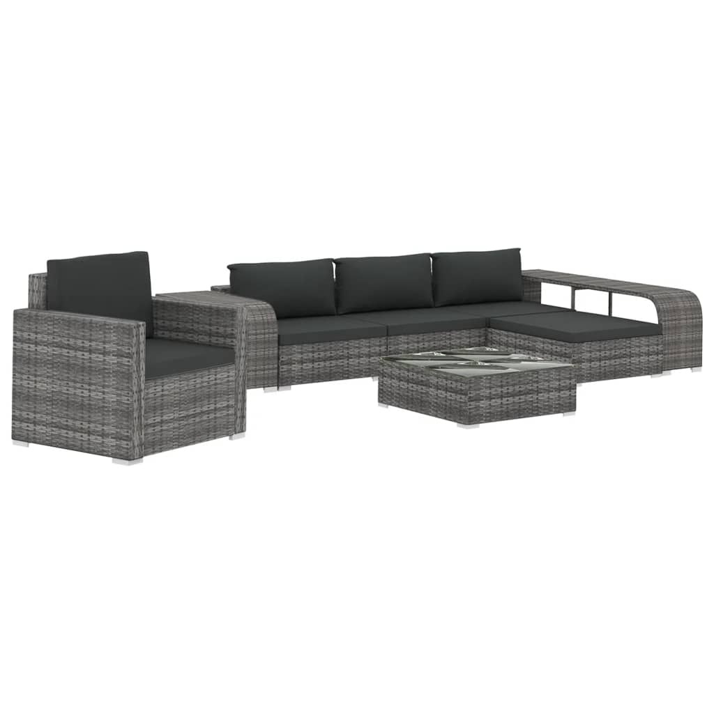 VidaXL 8-delige Loungeset met kussens poly rattan grijs