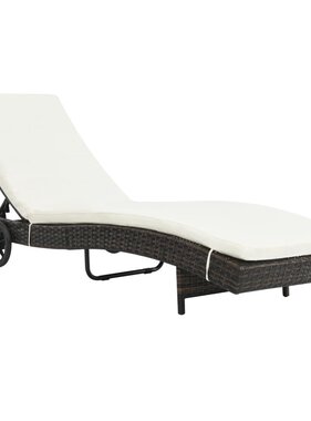 VidaXL Ligbed met wielen en kussen poly rattan bruin