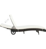 VidaXL Ligbed met wielen en kussen poly rattan bruin