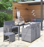 VidaXL 6-delige Tuinset met kussens poly rattan grijs