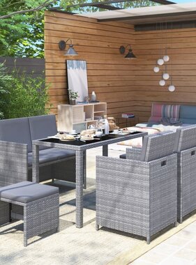 VidaXL 6-delige Tuinset met kussens poly rattan grijs
