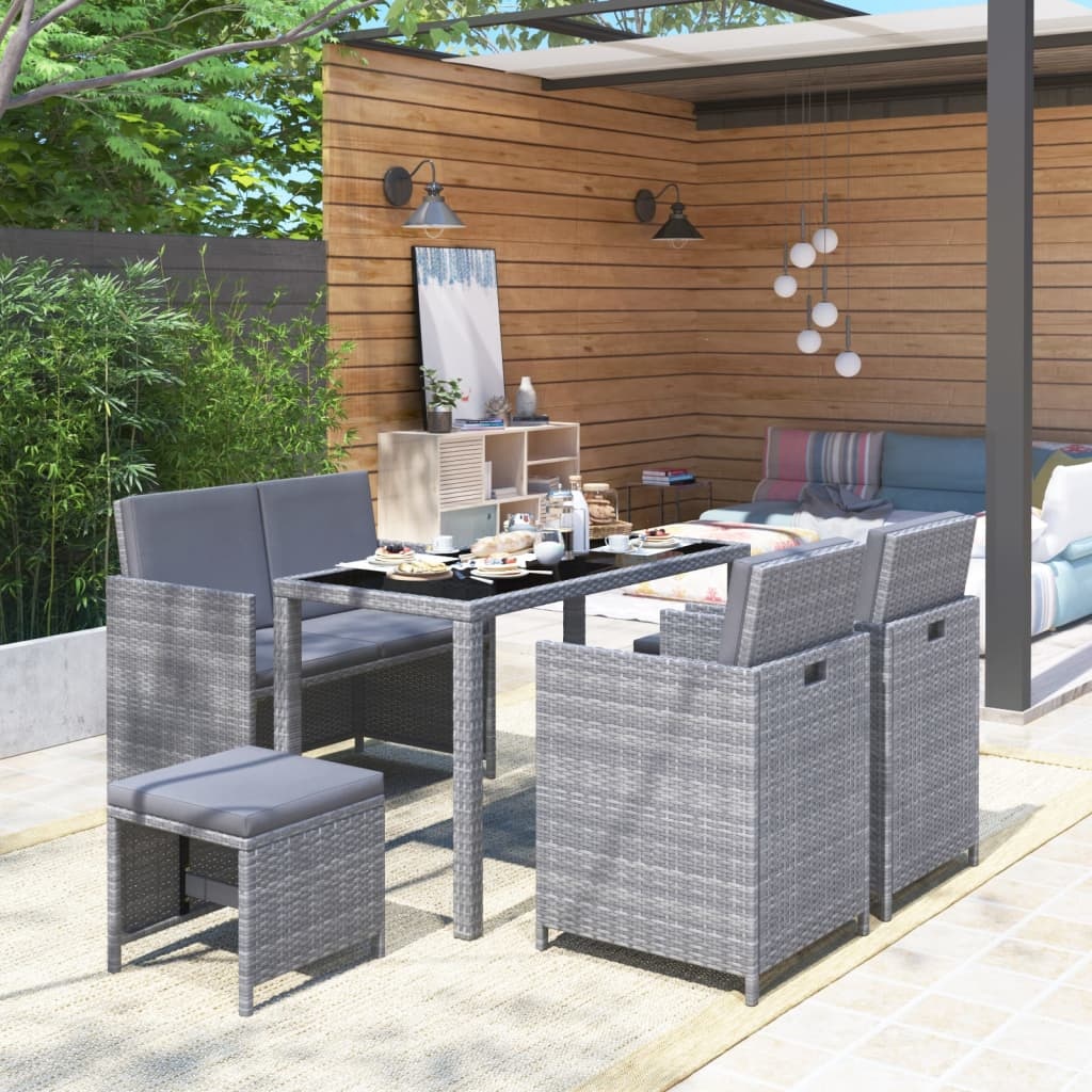 VidaXL 6-delige Tuinset met kussens poly rattan grijs