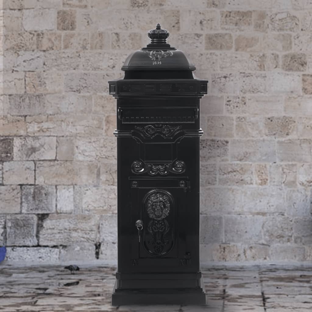 VidaXL Pilaar brievenbus vintage stijl roestbestendig aluminium zwart