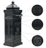 VidaXL Pilaar brievenbus vintage stijl roestbestendig aluminium zwart