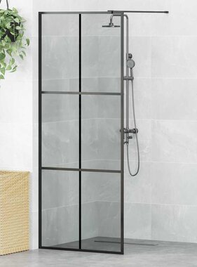 VidaXL Inloopdouchewand Zwart 80 x 195 cm Gehard Glas