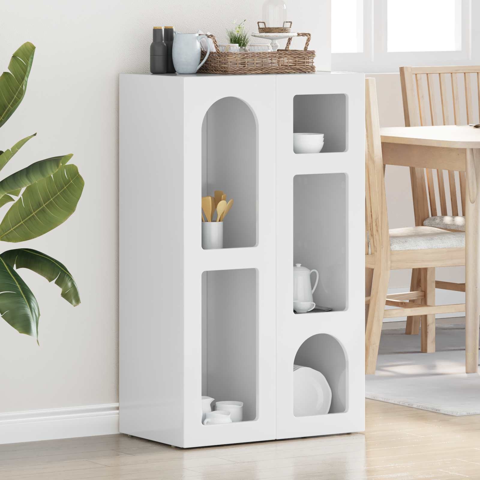 VidaXL Dressoir Hoogglans wit 59 x 35 x 100,5 cm Bewerkt hout