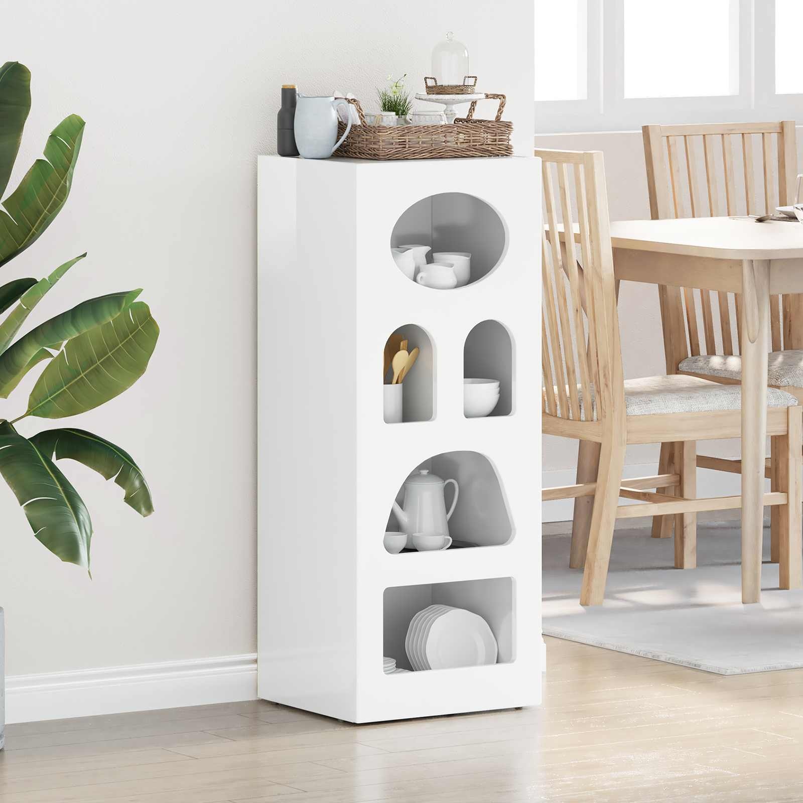 VidaXL Dressoir Hoogglans wit 40 x 35 x 100,5 cm Bewerkt hout