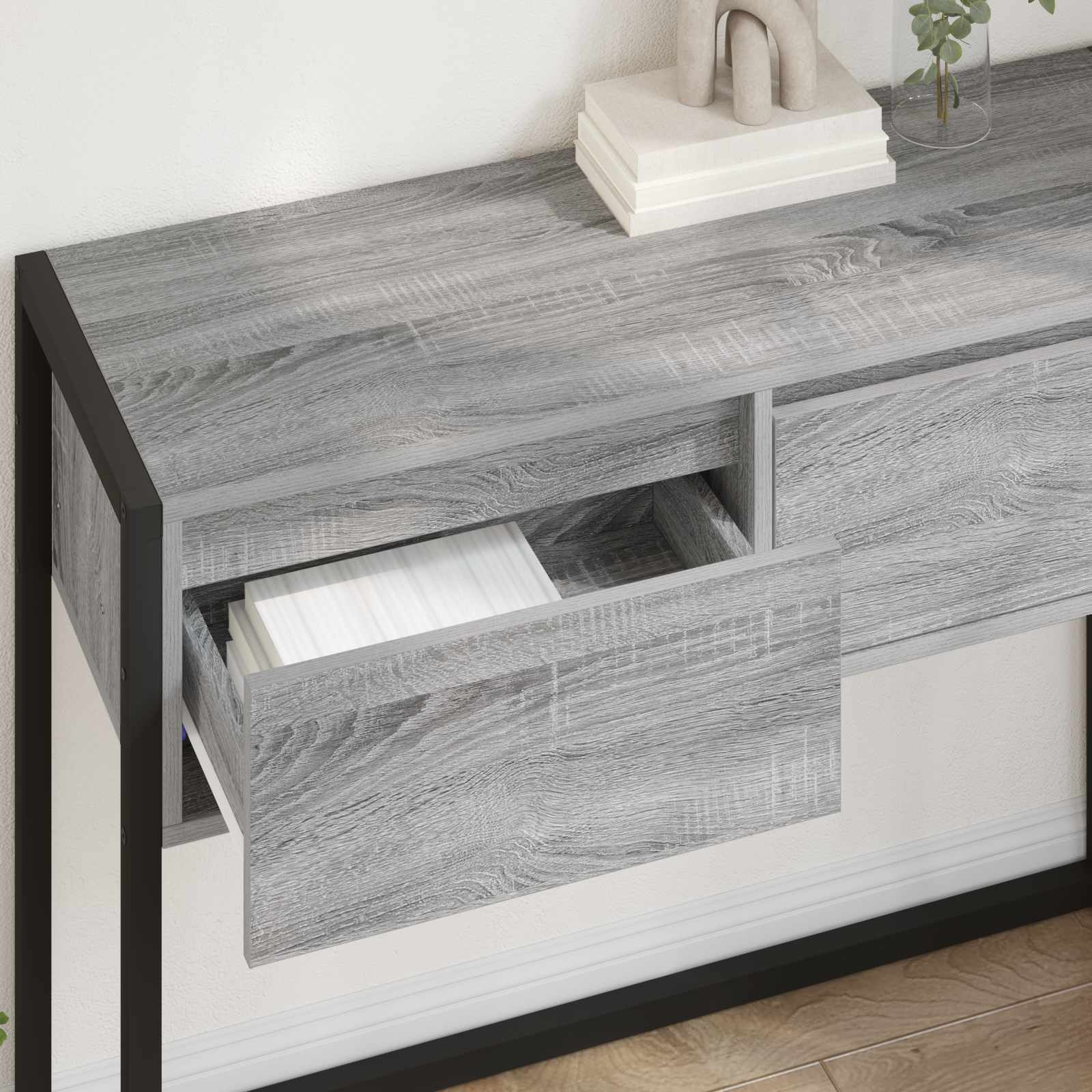 VidaXL Bijzettafel met lade Grijs Sonoma 100 x 36 x 75 cm Bewerkt hout