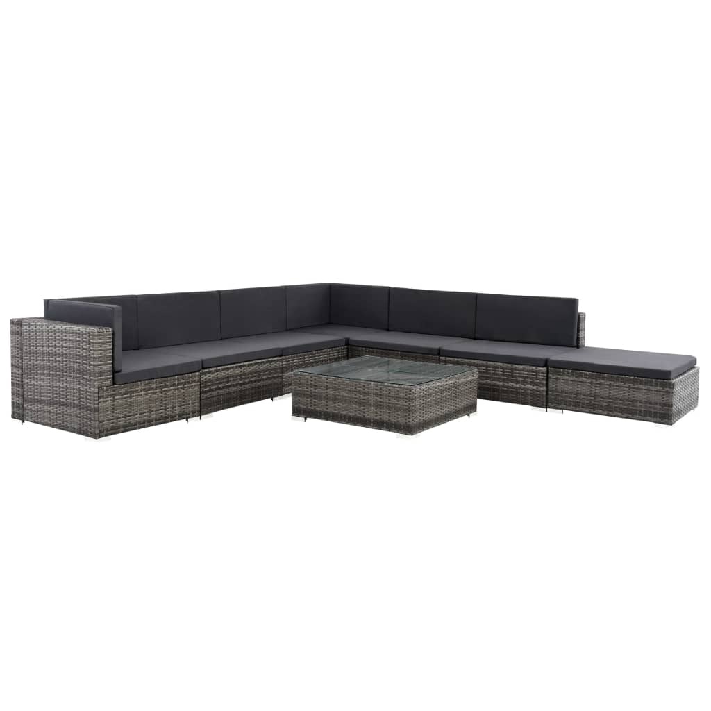 VidaXL 8-delige Loungeset met kussens poly rattan grijs