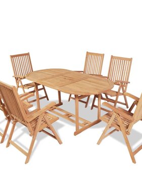 VidaXL 7-delige Tuinset met klapstoelen massief teakhout