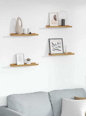 VidaXL Wandplank met plank 4 pcs Beige 40 x 9 x 3 cm Bewerkt hout