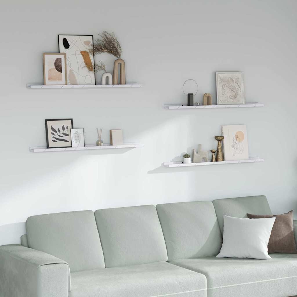 VidaXL Wandplank 4 pcs Wit Marmer 100 x 9 x 3 cm Bewerkt hout