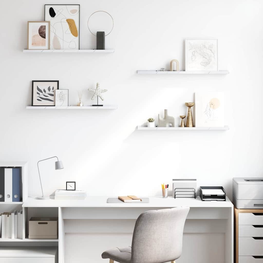 VidaXL Wandplank met plank 4 pcs Wit Marmer 80 x 9 x 3 cm Bewerkt hout