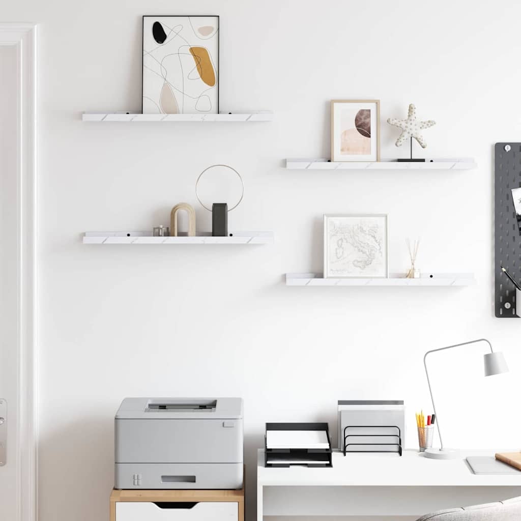 VidaXL Wandplank met plank 4 pcs Wit Marmer 60 x 9 x 3 cm Bewerkt hout