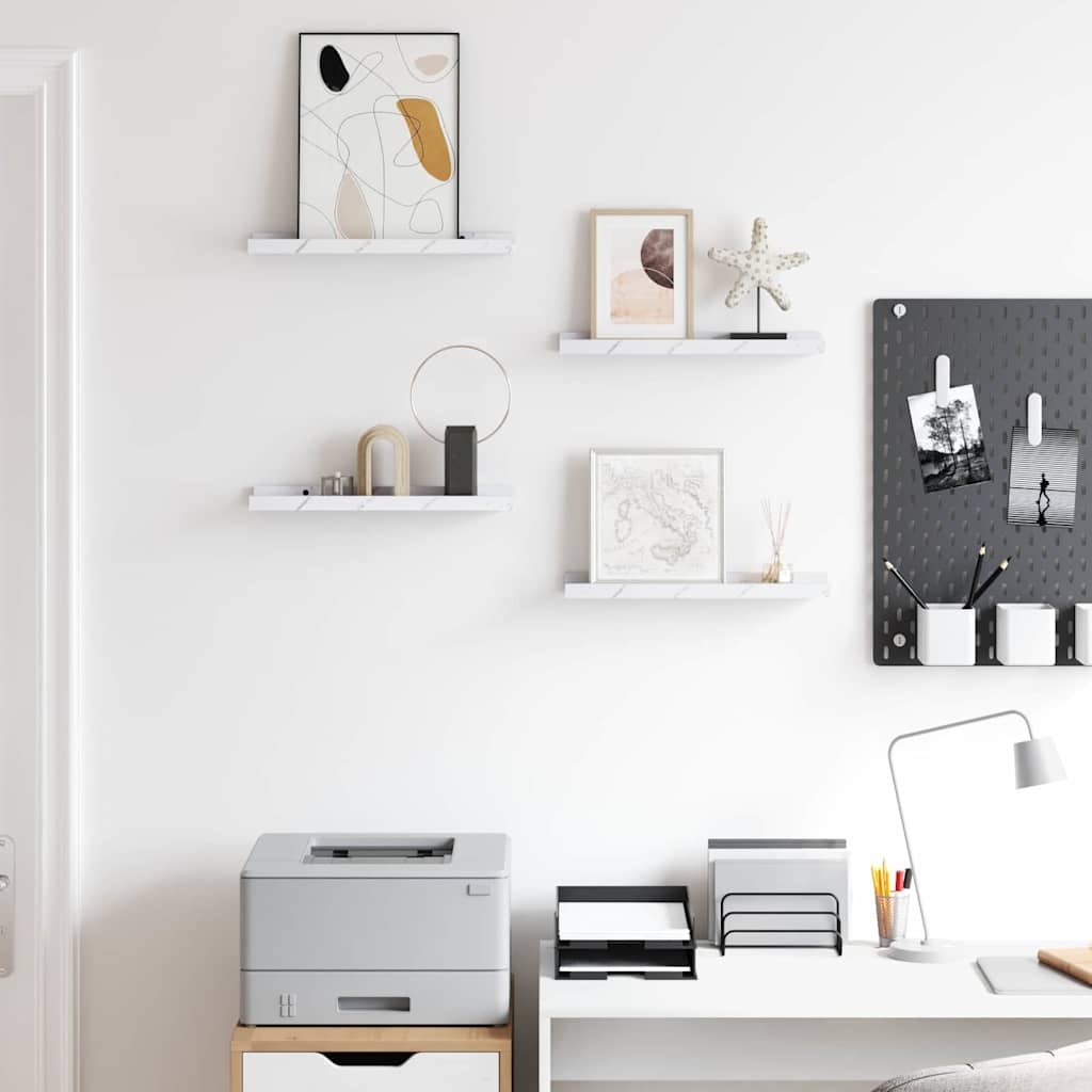 VidaXL Wandplank met plank 4 pcs Wit Marmer 40 x 9 x 3 cm Bewerkt hout