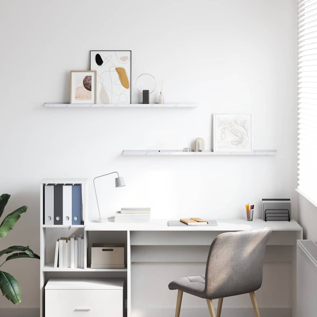 VidaXL Wandplank 2 pcs Wit Marmer 115 x 9 x 3 cm Bewerkt hout