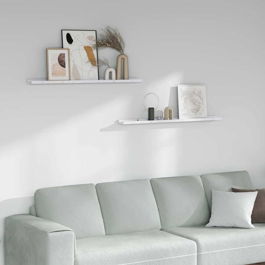 VidaXL Wandplank 2 pcs Wit Marmer 100 x 9 x 3 cm Bewerkt hout