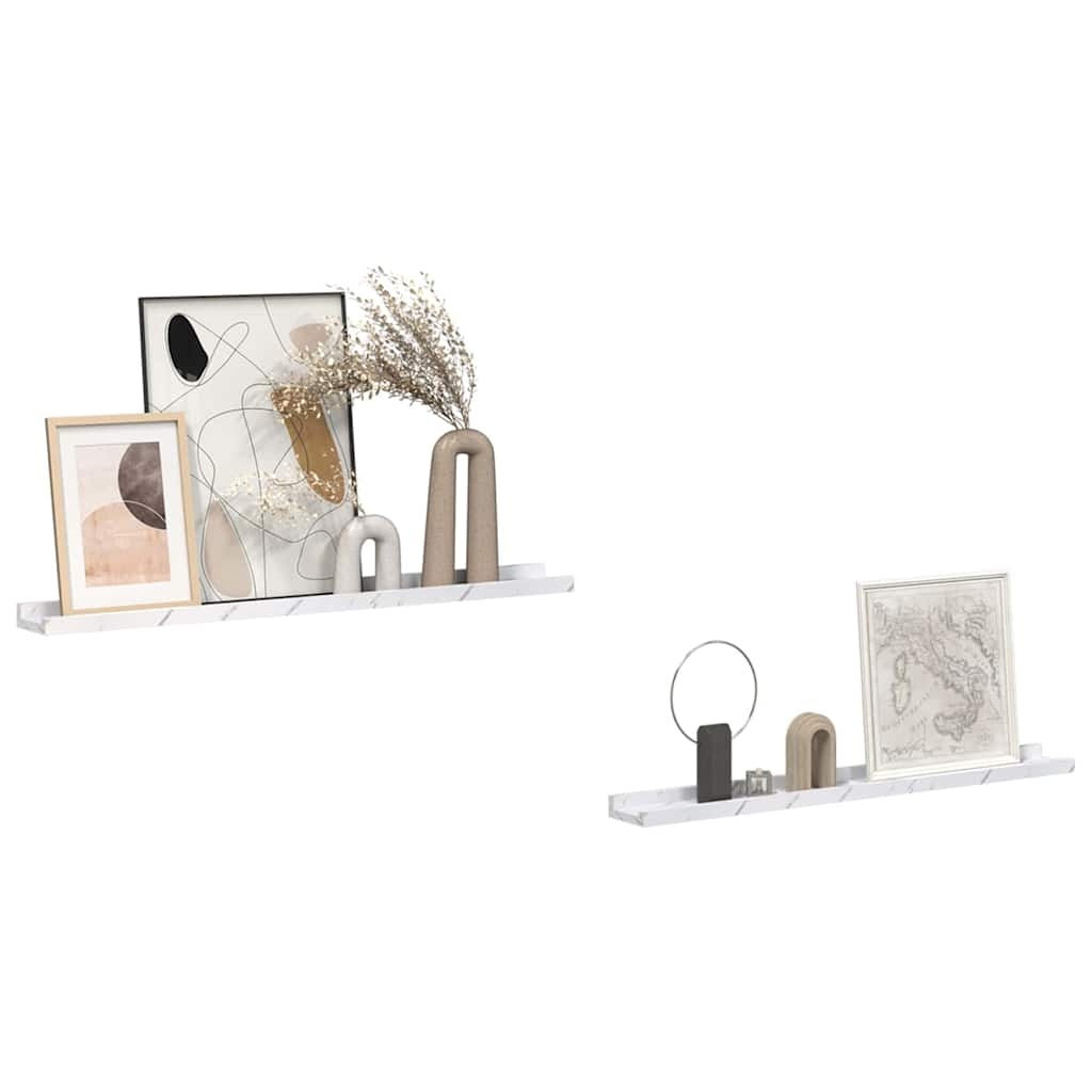 VidaXL Wandplank met plank 2 pcs Wit Marmer 80 x 9 x 3 cm Bewerkt hout