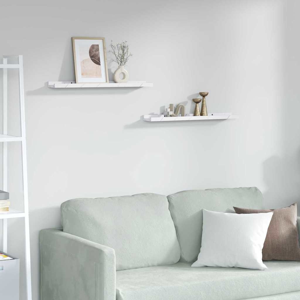 VidaXL Wandplank met plank 2 pcs Wit Marmer 60 x 9 x 3 cm Bewerkt hout