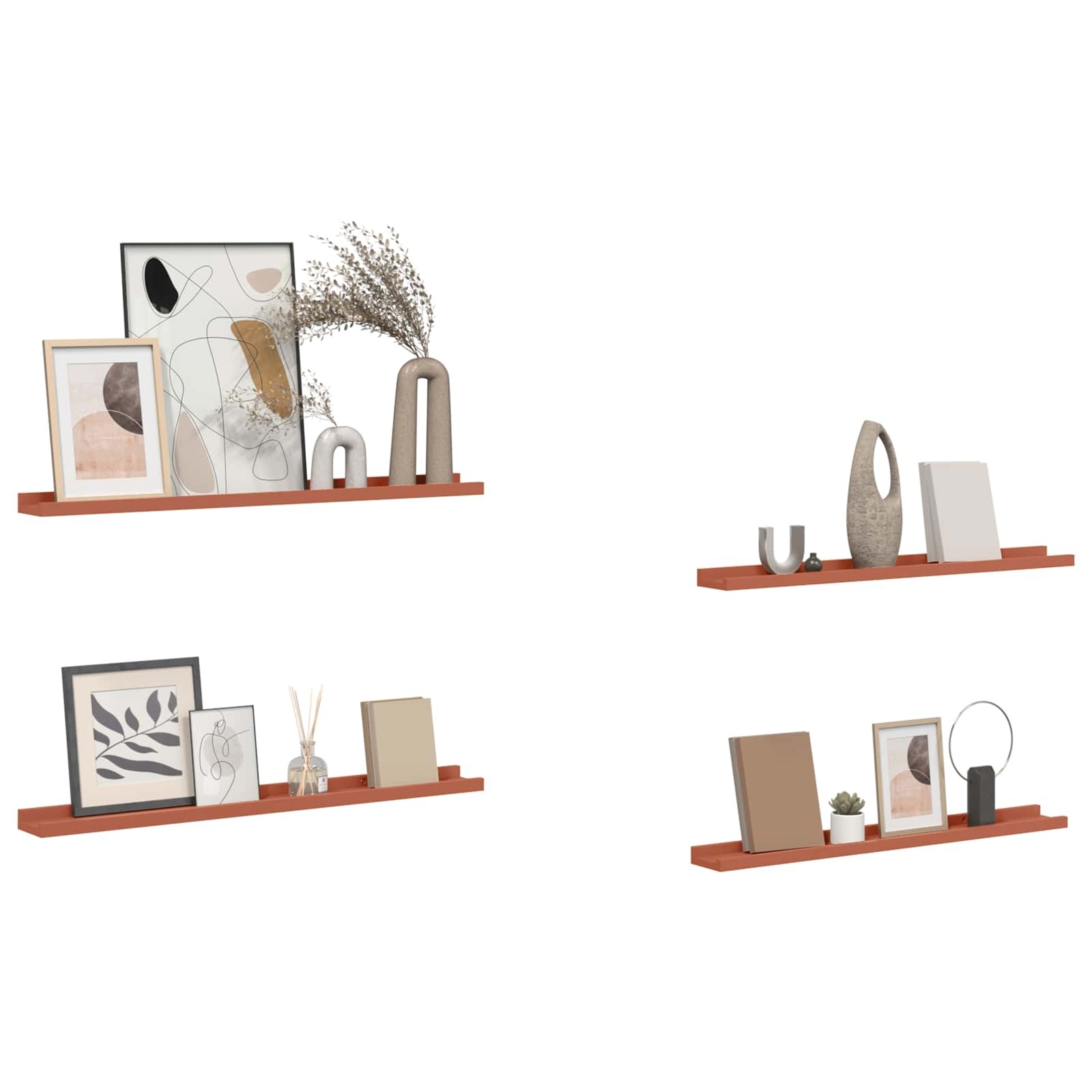 VidaXL Wandplank met plank 4 pcs Rood 80 x 9 x 3 cm Bewerkt hout