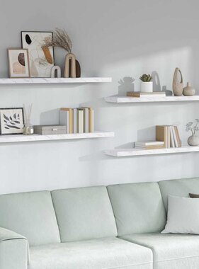 VidaXL Wandplank 4 pcs Wit Marmer 120 x 23,5 x 4 cm Bewerkt hout