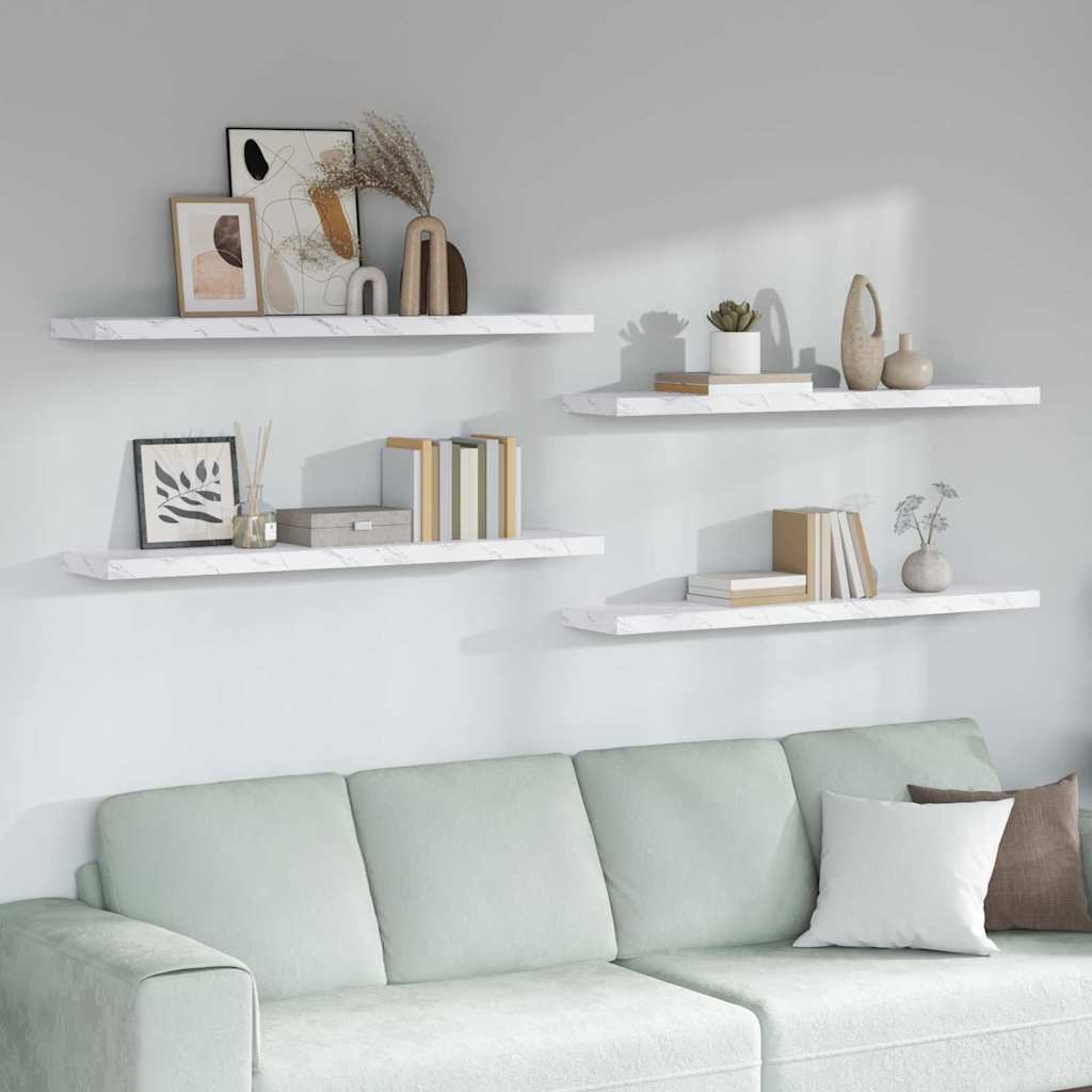 VidaXL Wandplank 4 pcs Wit Marmer 120 x 23,5 x 4 cm Bewerkt hout