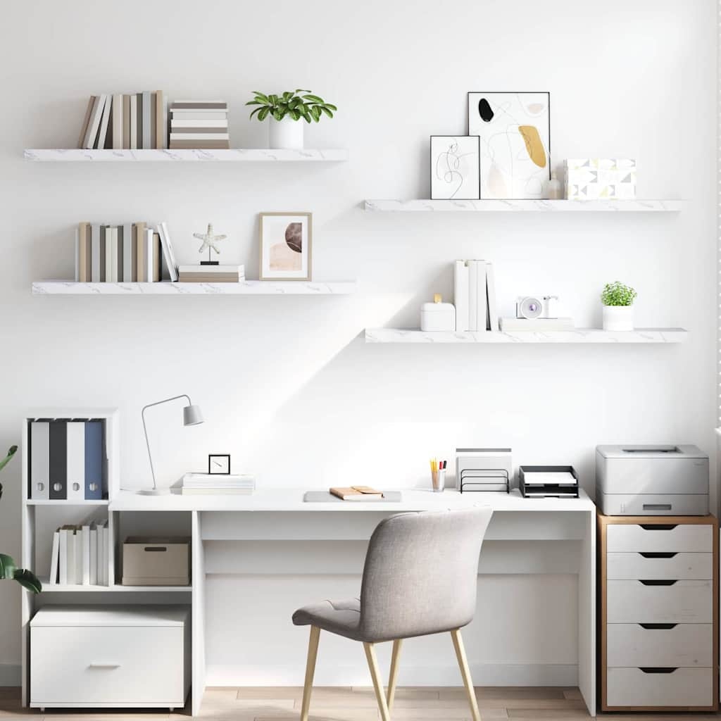 VidaXL Wandplank 4 pcs Wit Marmer 120 x 23,5 x 4 cm Bewerkt hout