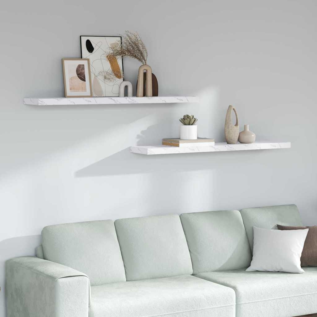 VidaXL Wandplank 2 pcs Wit Marmer 120 x 23,5 x 4 cm Bewerkt hout