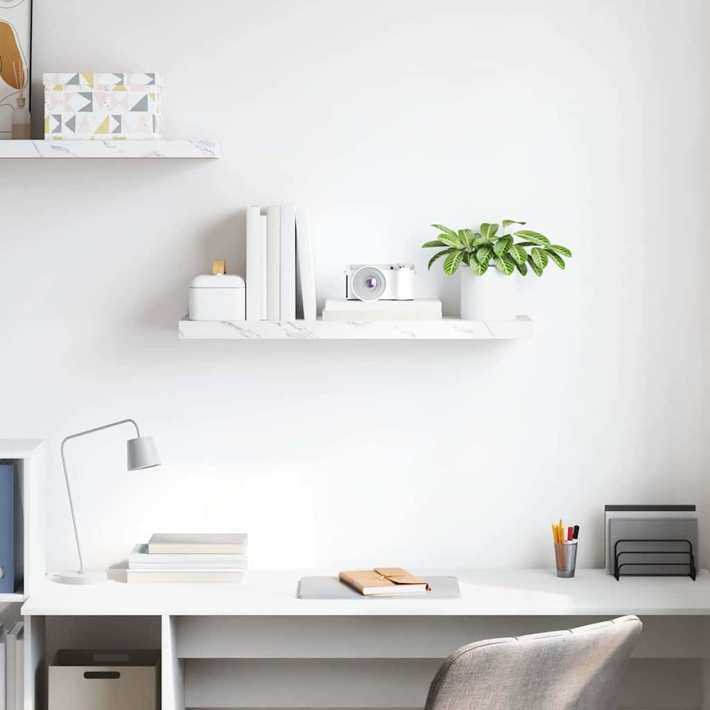 VidaXL Wandplank met opslag Wit Marmer 90 x 23,5 x 4 cm Bewerkt hout