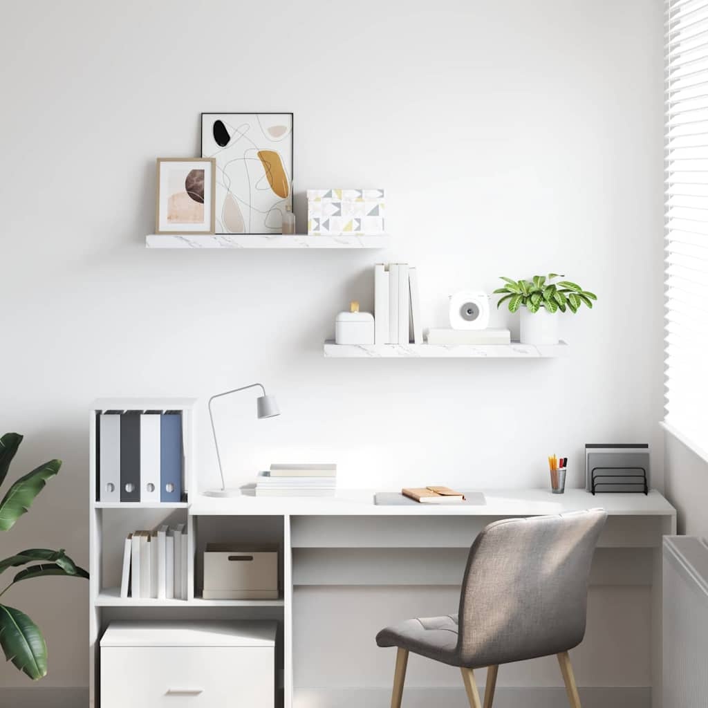 VidaXL Wandplank 2 pcs Wit Marmer 80 x 23,5 x 4 cm Bewerkt hout