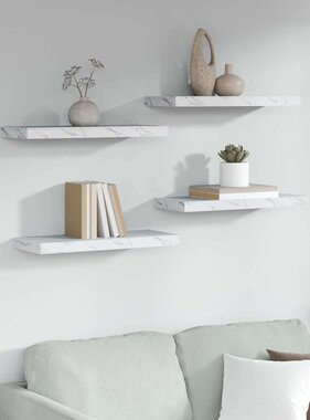 VidaXL Wandplank 4 pcs Wit Marmer 50 x 23 x 4 cm Bewerkt hout