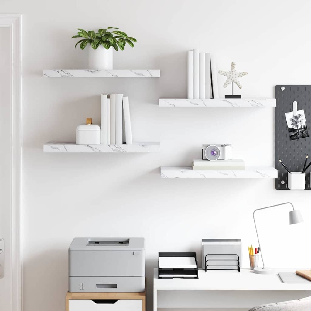 VidaXL Wandplank 4 pcs Wit Marmer 50 x 23 x 4 cm Bewerkt hout