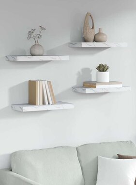 VidaXL Wandplank 4 pcs Wit Marmer 50 x 23,5 x 4 cm Bewerkt hout