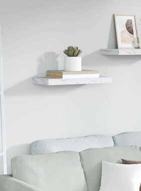 VidaXL Wandplank Wandgemonteerd Wit Marmer 50 x 23 x 4 cm Bewerkt hout