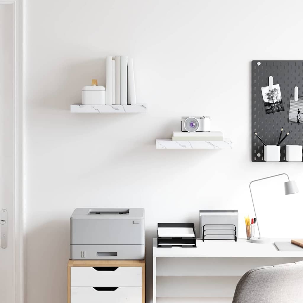 VidaXL Wandplank 2 pcs Wit Marmer 40 x 23,5 x 4 cm Bewerkt hout