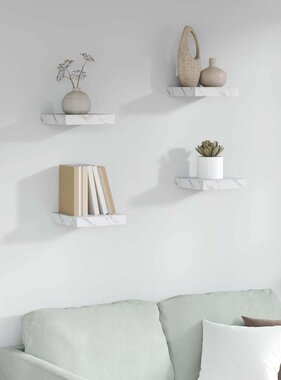 VidaXL Wandplank 4 pcs Wit Marmer 23 x 23,5 x 4 cm Bewerkt hout