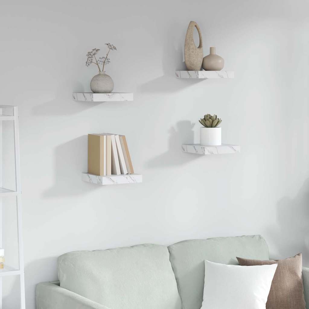 VidaXL Wandplank 4 pcs Wit Marmer 23 x 23,5 x 4 cm Bewerkt hout