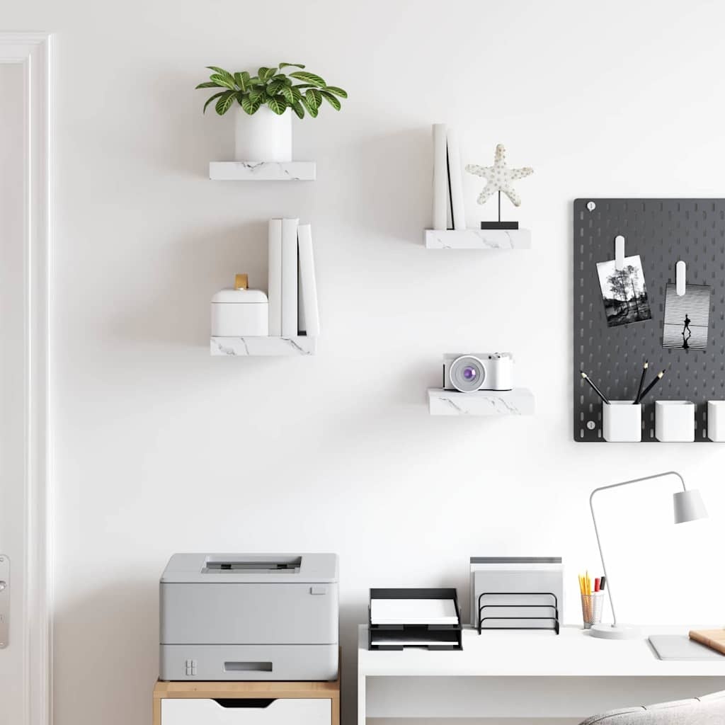 VidaXL Wandplank 4 pcs Wit Marmer 23 x 23,5 x 4 cm Bewerkt hout