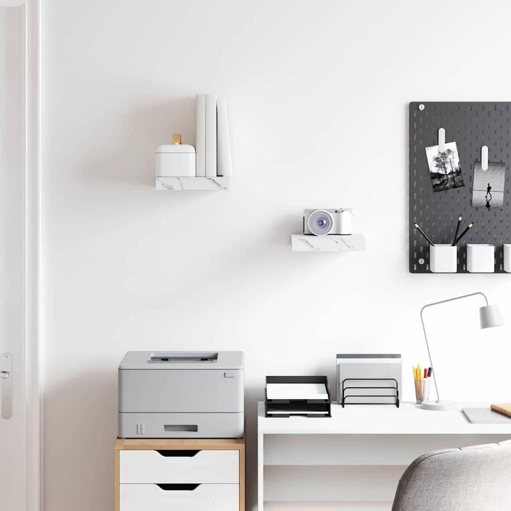 VidaXL Wandplank 2 pcs Wit Marmer 23 x 23,5 x 4 cm Bewerkt hout