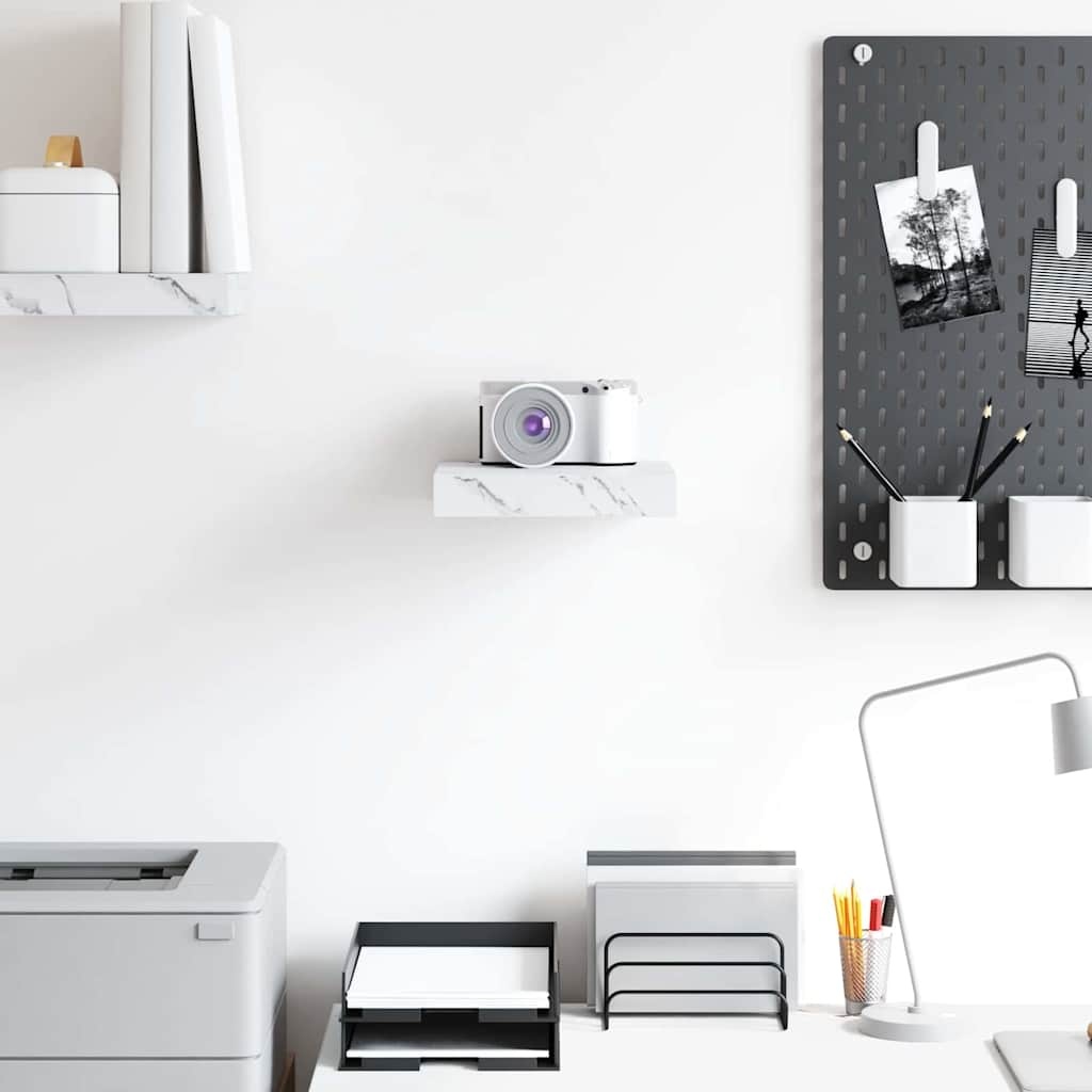 VidaXL Wandplank met opslag Wit Marmer 23 x 23,5 x 4 cm Bewerkt hout