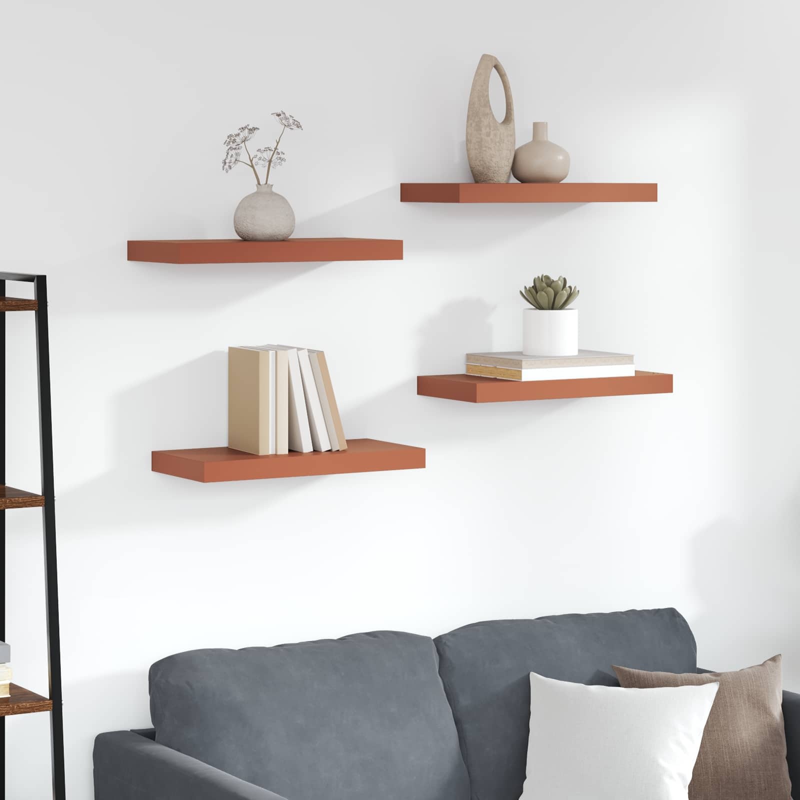 VidaXL Wandplank Wandgemonteerd 4 pcs Rood 50 x 23 x 4 cm Bewerkt hout