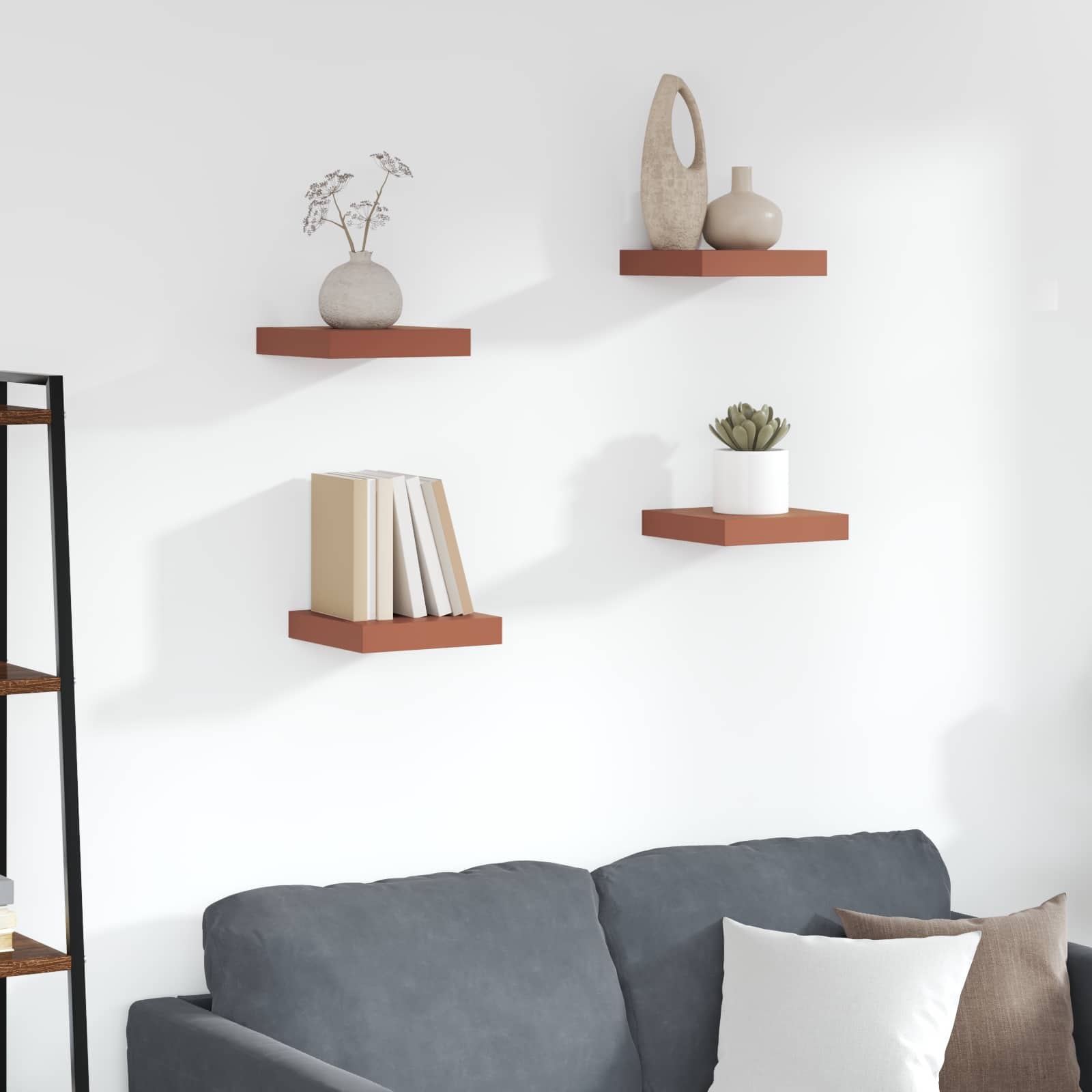 VidaXL Wandplank met opslag 4 pcs Rood 23 x 23,5 x 4 cm Bewerkt hout