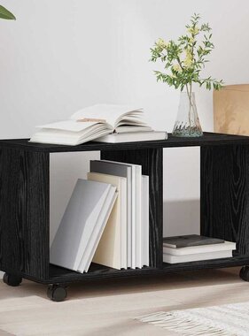 VidaXL Bijzettafel met wiel Zwart Eiken 72 x 33 x 42,5 cm Bewerkt hout