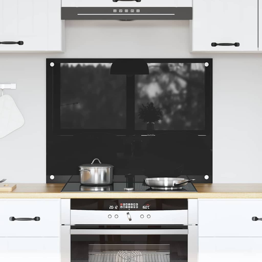 VidaXL Keuken Achterwand Zwart 80 x 60 cm gehard glas