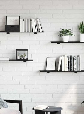 VidaXL Boekenplank Bord 4 pcs Zwart 80 x 20 x 1,5 cm Bewerkt hout