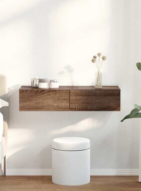 VidaXL Wandschap met lades 80x33x17 cm bewerkt hout bruin eikenkleurig