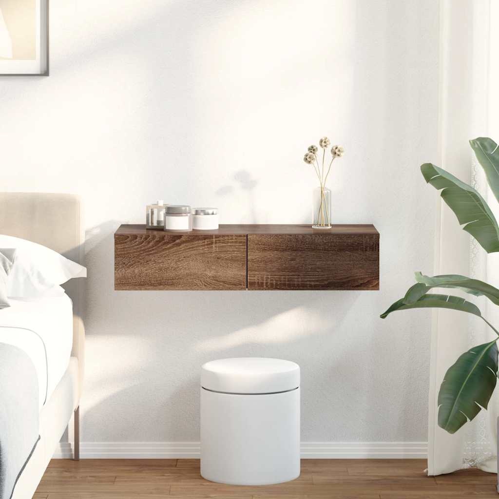 VidaXL Wandschap met lades 80x33x17 cm bewerkt hout bruin eikenkleurig