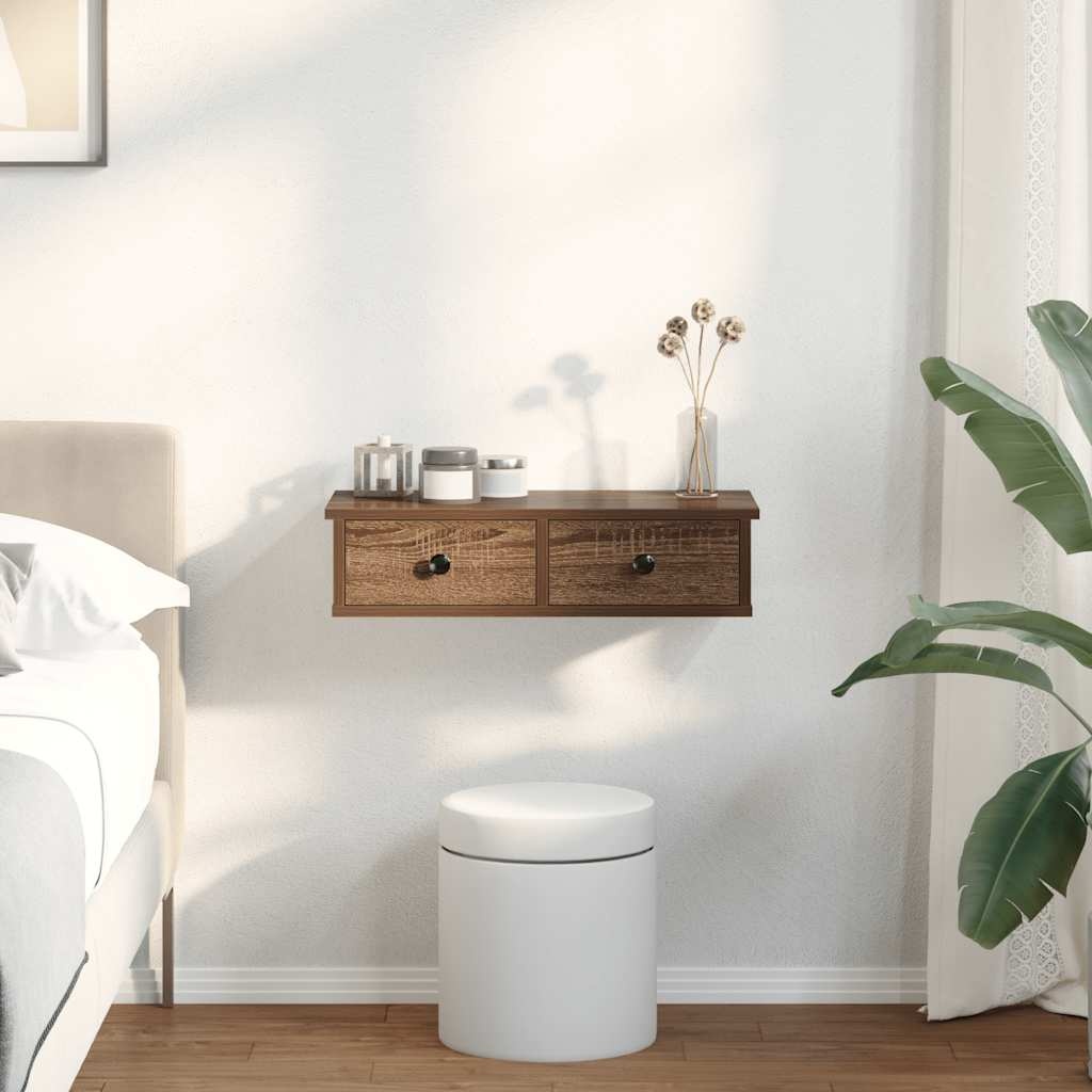 VidaXL Wandschap met lades 60x28x15 cm bewerkt hout bruin eikenkleurig